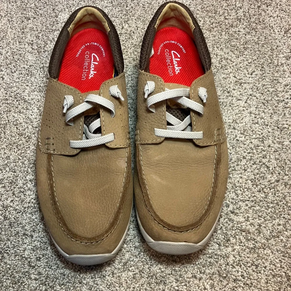 Clarks Gorwin Moc Men Dark Sand Nubuck Leather Boat Shoes Loafers Size 9 M